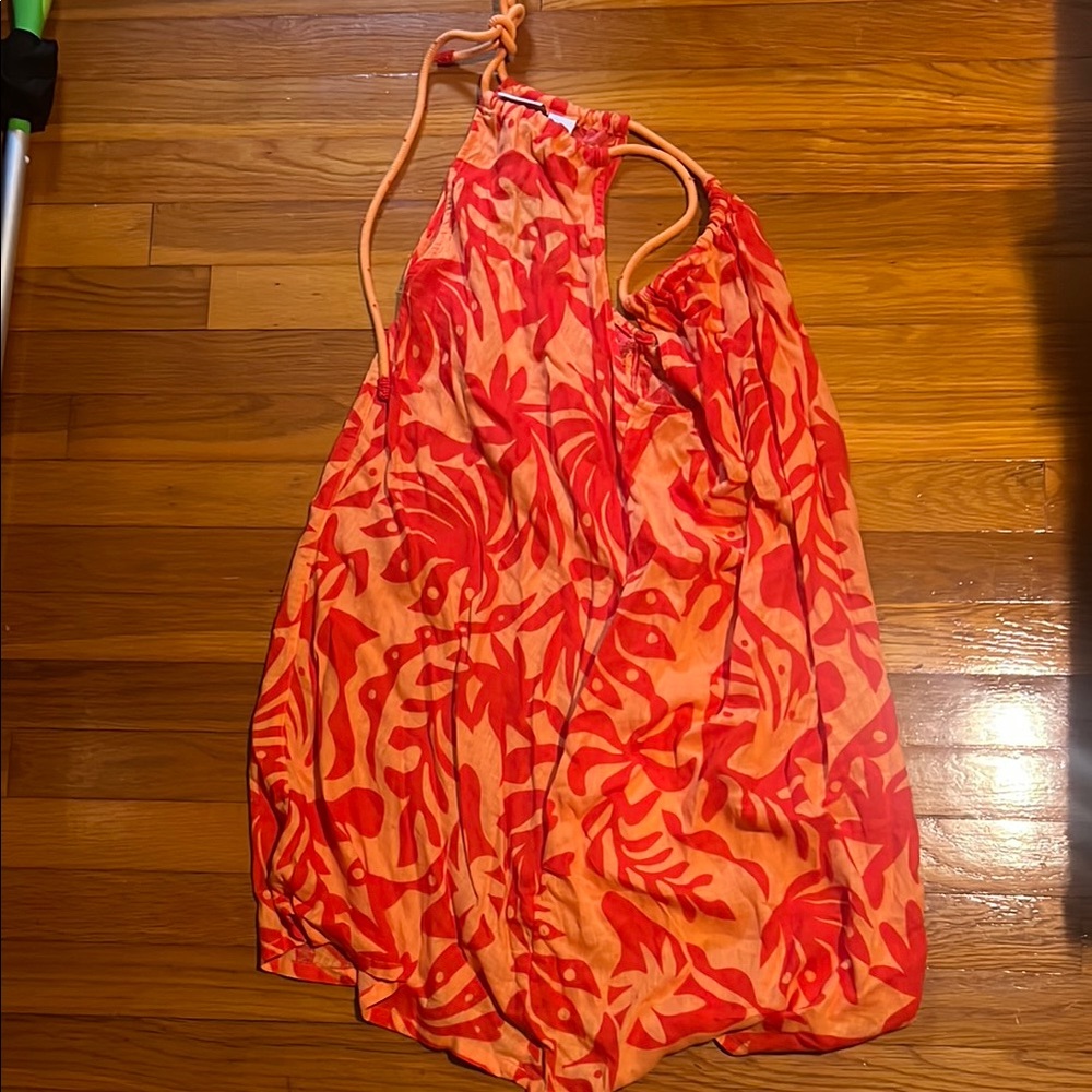Red and Orange Floral Linen Dress